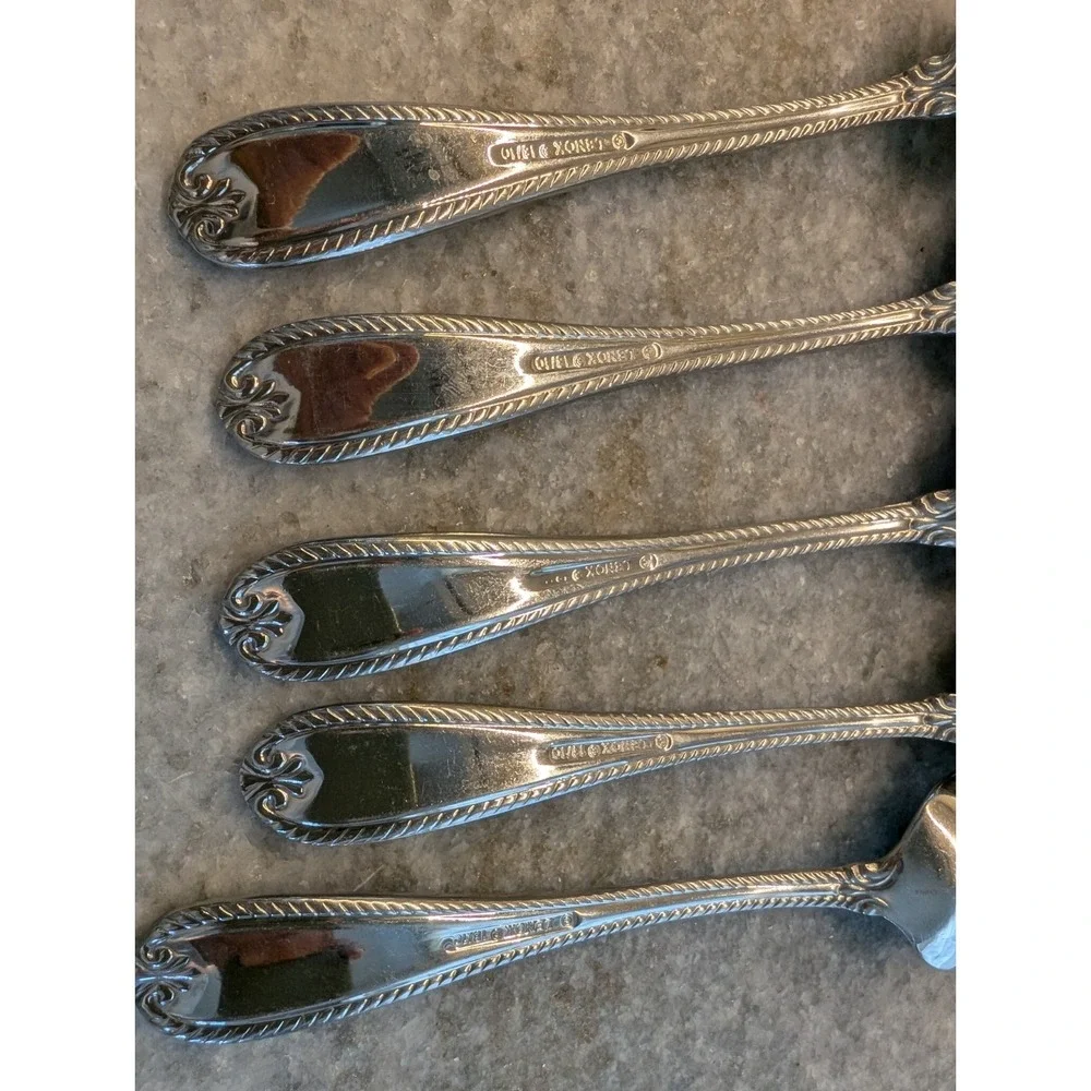 5 Lenox TUDOR BEAD Stainless 18/10 Glossy Rope Edge Large Spoons‎